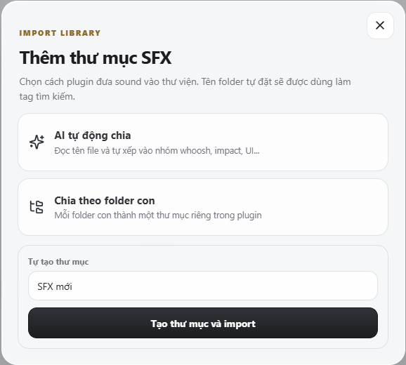 Cửa sổ Thêm thư mục SFX của Deeplab SFX Assist
