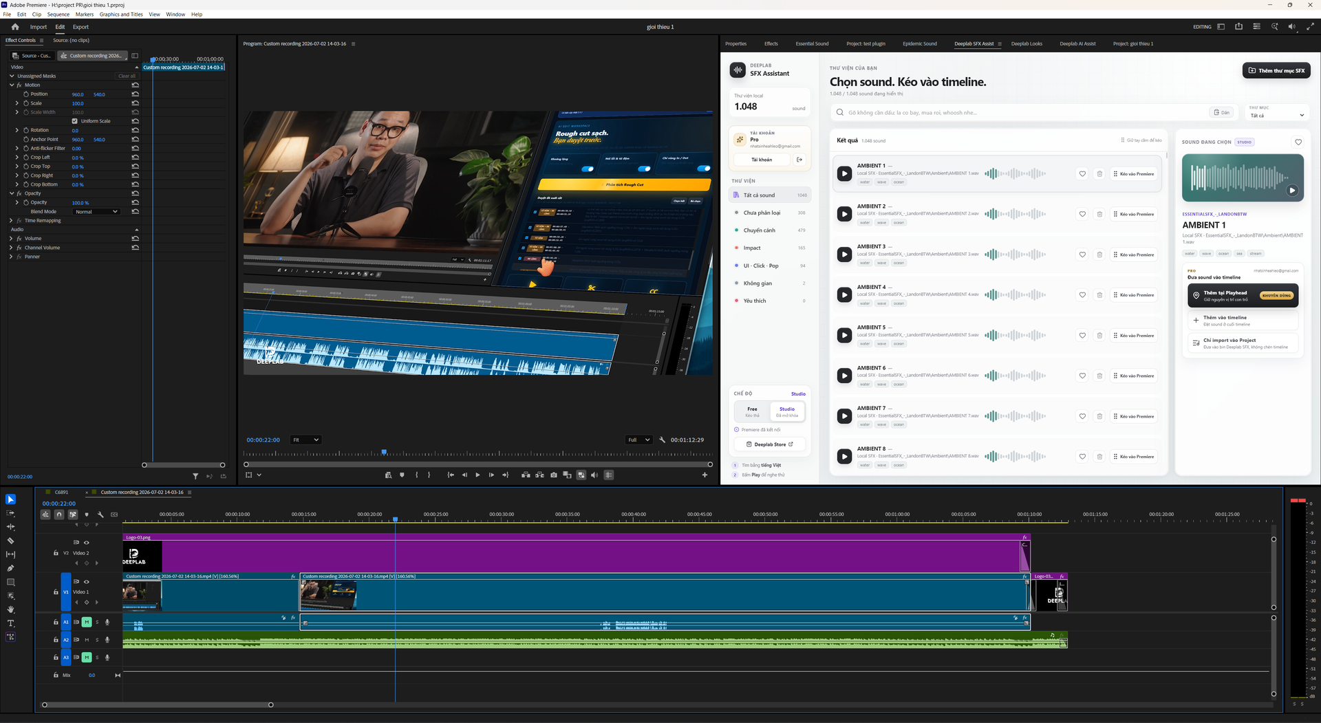 Deeplab SFX Assist chạy ngay trong Adobe Premiere Pro qua CEP panel